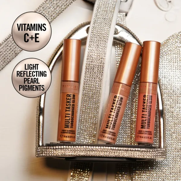 Rimmel Multi-Tasker Turbocharged Glow tekutý rozjasňovač odtieň 005 Iconic As Usual 10 ml