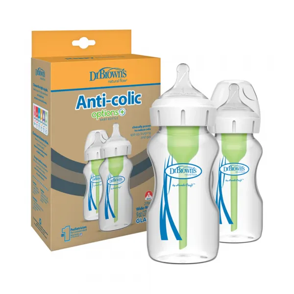 Dojčenská Antikoliková fľaša Options+ SKLENENÁ Wide-Neck 270ml 2 ks (WB92700-P2)