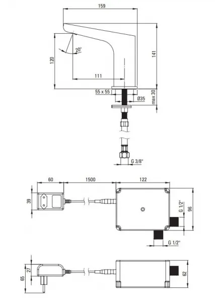 DEANTE - Hiacynt chróm - Umývadlová batéria senzorová, bez regulácie teploty - 230/6V BQH_028V