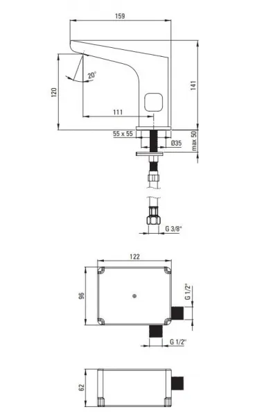 DEANTE - Hiacynt čierna - Umývadlová batéria senzorová, s reguláciou teploty - 6xAA BQH_N29R