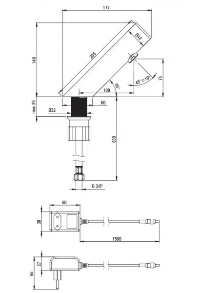 DEANTE - Sense steel Umývadlová batéria, bezdotyková, bez regulácie teploty - 230/6V BQR_F28V