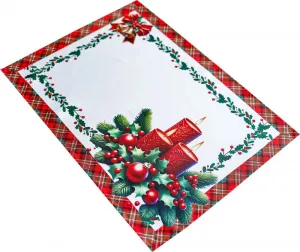 DomTextilu Vianočnýobrusbielysčerveno-zelenoukárovanoubordúrouasviečkamiŠírka:50cm|Dĺžka:100cm 70004_125951 červená