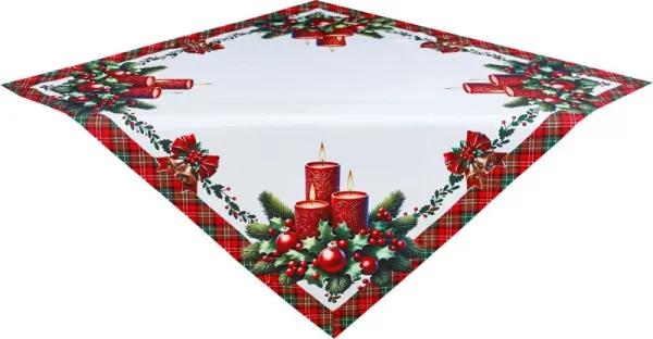 DomTextilu Vianočnýobrusbielysčerveno-zelenoukárovanoubordúrouasviečkamiŠírka:50cm|Dĺžka:100cm 70004_125951 červená
