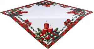 DomTextilu Vianočnýobrusbielysčerveno-zelenoukárovanoubordúrouasviečkamiŠírka:50cm|Dĺžka:100cm 70004_125951 červená