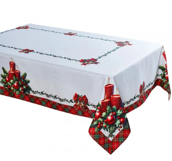 DomTextilu Vianočnýobrusbielysčerveno-zelenoukárovanoubordúrouasviečkamiŠírka:50cm|Dĺžka:100cm 70004_125951 červená