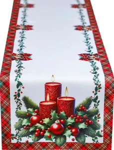 DomTextilu Vianočnýobrusbielysčerveno-zelenoukárovanoubordúrouasviečkamiŠírka:50cm|Dĺžka:100cm 70004_125951 červená