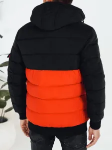 Trendy zimná bunda s kapucňou čierna a oranžová