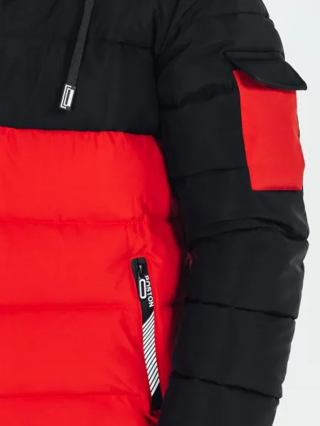Trendy zimná bunda s kapucňou čierna a červená