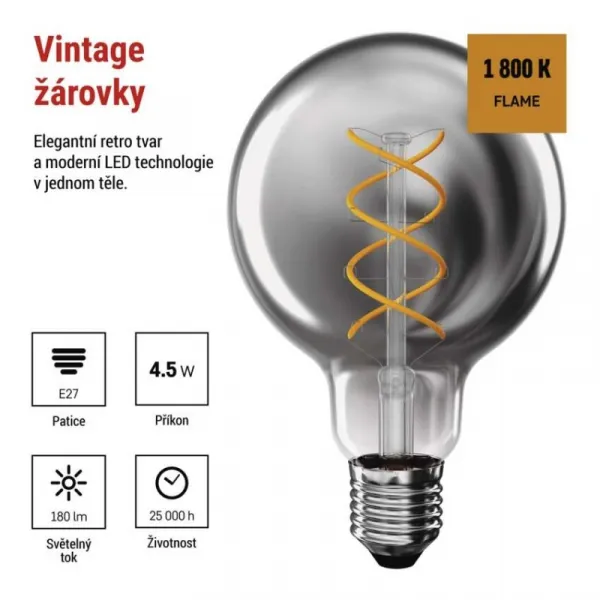 EMOS LED žiarovka dekoratívna DYMOVÁ G95 teplá biela