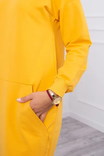 Legínovo Šaty s kapucňou horčicová Farba: Svetlo hnedá, Veľkosť: UNI
