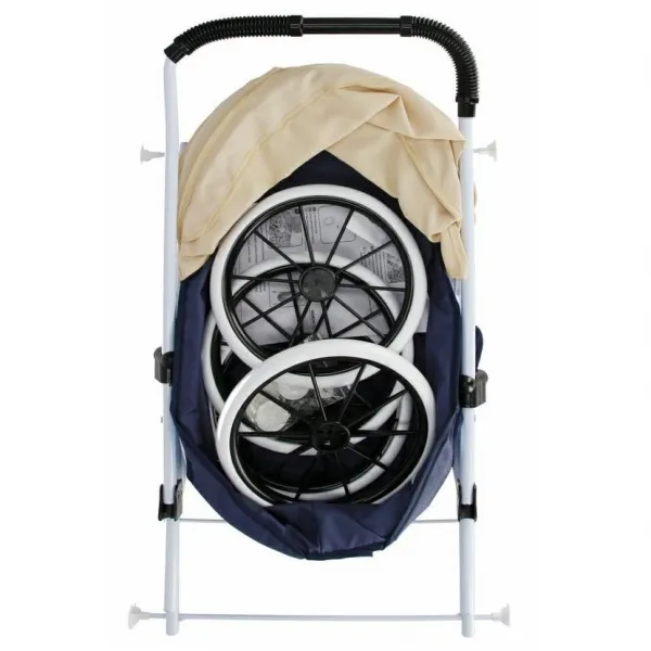 Modrý kočík pre bábiky kovový rám 72cm