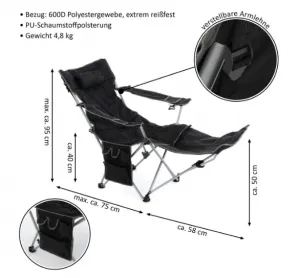 Divero 75907 Kempingová stolička s odnímateľnou podnožkou, čierna