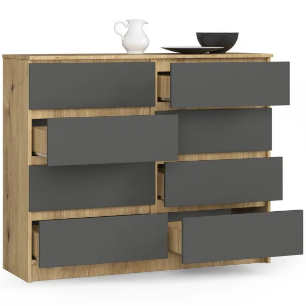 Ak furniture Komoda Kuba 120 cm 8 zásuviek dub artisan/grafitová