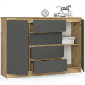 Ak furniture Komoda Tove K 140 cm dub artisan/šedý grafit