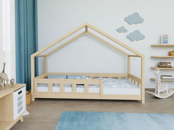 Benlemi Domčeková posteľ PLOTTY s predným štítom Zvoľte farbu: Nelakovaná, Zvoľte rozmer: 90x200 cm, Zvoľte zábranu: S jednou zábranou