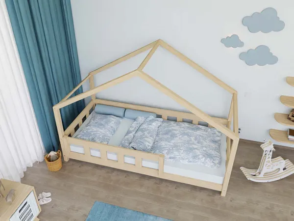 Benlemi Domčeková posteľ PLOTTY s predným štítom Zvoľte farbu: Nelakovaná, Zvoľte rozmer: 90x200 cm, Zvoľte zábranu: S jednou zábranou