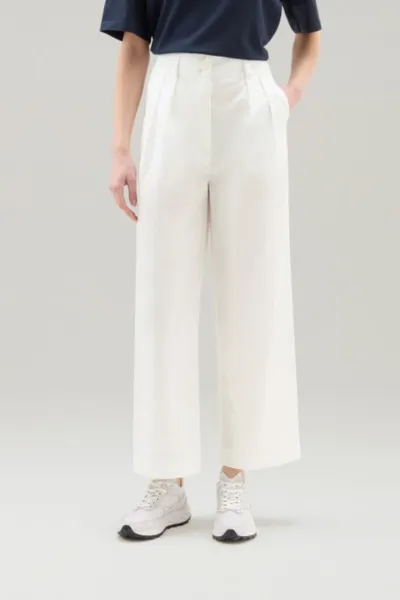 Nohavice Woolrich Poplin Pant Plaster White