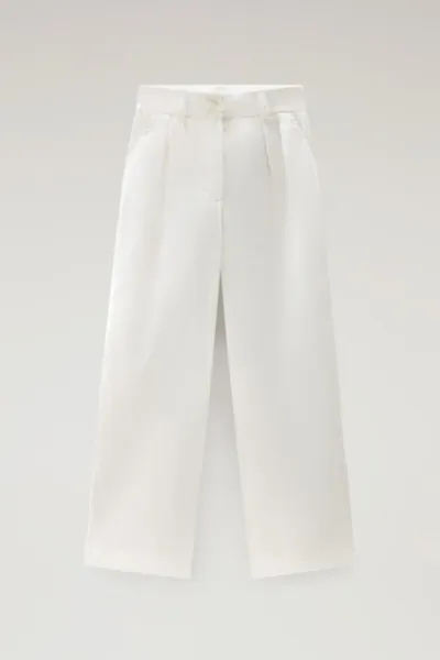 Nohavice Woolrich Poplin Pant Plaster White