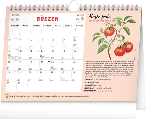 Mesačný plánovací kalendár so semienkami CZ 2026, 30 x 21 cm