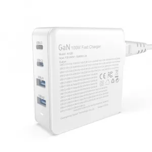 Dudao A100EU GaN sieťová nabíjačka 2x USB-C / 2x USB 100W, biela