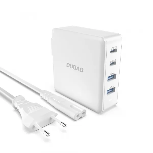 Dudao A100EU GaN sieťová nabíjačka 2x USB-C / 2x USB 100W, biela