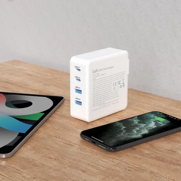 Dudao A100EU GaN sieťová nabíjačka 2x USB-C / 2x USB 100W, biela