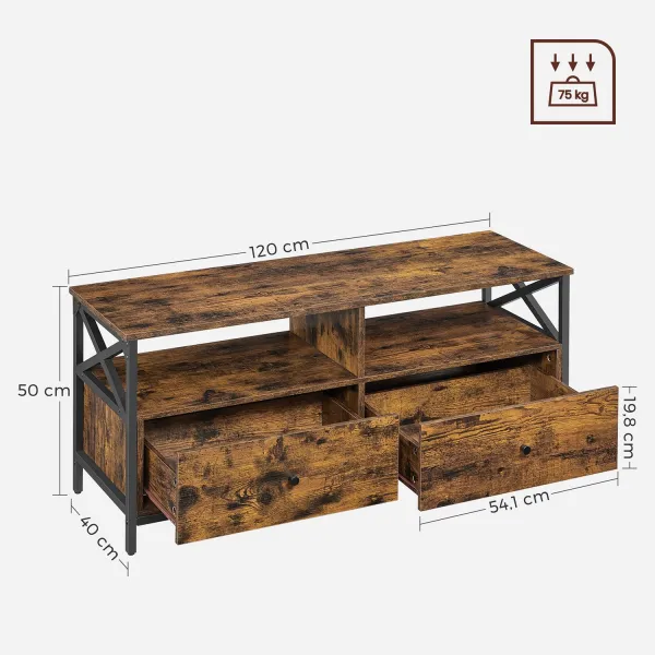 VASAGLE Televízny stolík s dvoma zásuvkami 120 x 50 x 40 cm hnedý