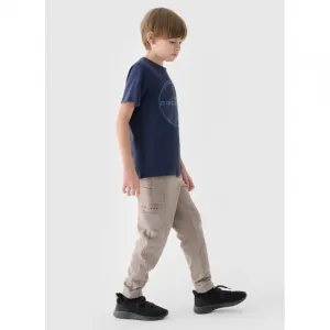 Chlapčenské zateplené tepláky 4F JUNIOR TROUSERS-JWAW24TTROM760-26S-WARM LIGHT GREY