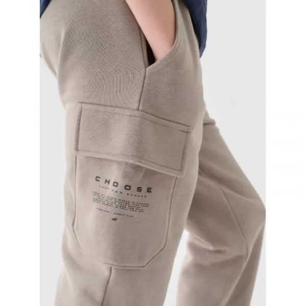 Chlapčenské zateplené tepláky 4F JUNIOR TROUSERS-JWAW24TTROM760-26S-WARM LIGHT GREY