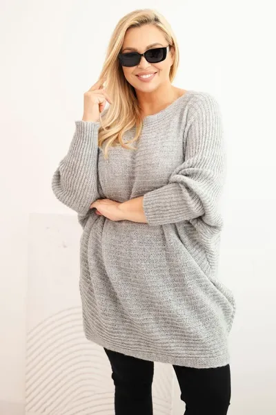 Legínovo Dámsky sveter Plus Size s moherom pončo bordový Farba: Khaki, Veľkosť: UNI