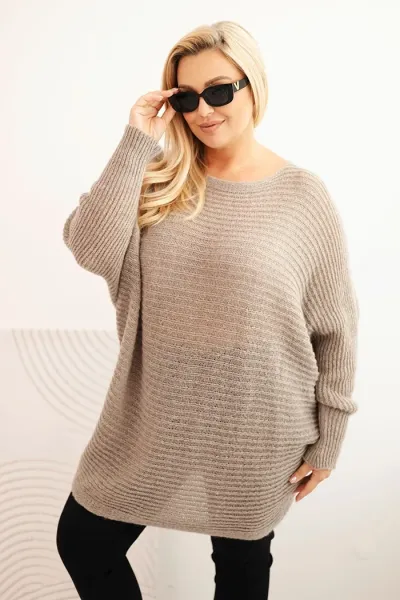 Legínovo Dámsky sveter Plus Size s moherom pončo bordový Farba: Khaki, Veľkosť: UNI
