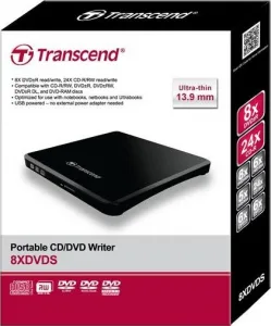 Externá DVD napaľovačka TRANSCEND slim, USB 2.0, čierna (+CyberLink Media Suite 10)