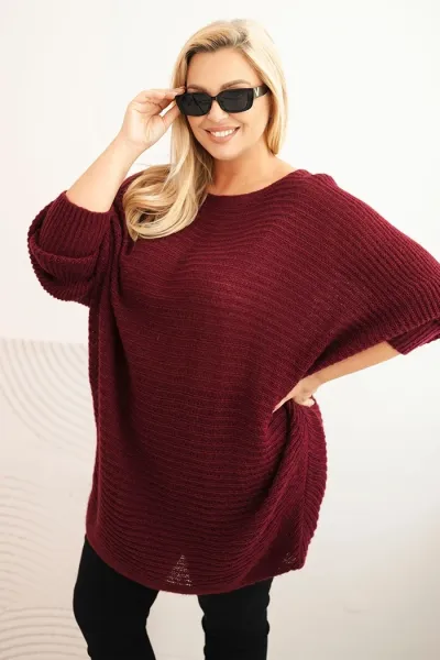 Legínovo Dámsky sveter Plus Size s moherom pončo bordový Farba: Khaki, Veľkosť: UNI