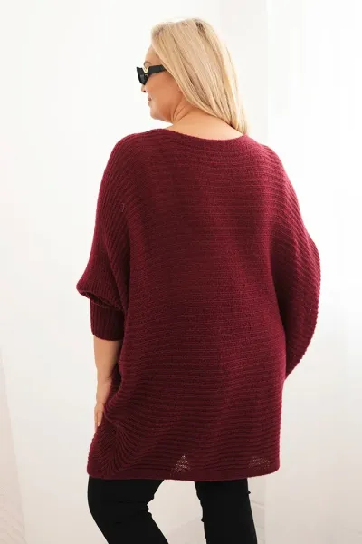 Legínovo Dámsky sveter Plus Size s moherom pončo bordový Farba: Khaki, Veľkosť: UNI