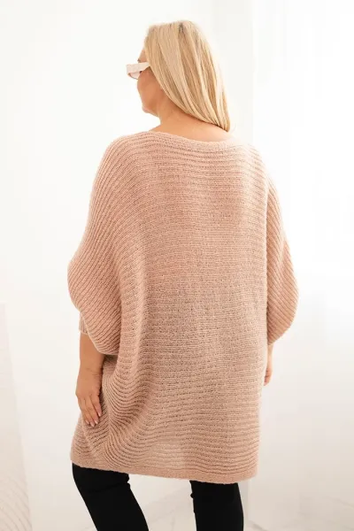 Legínovo Dámsky sveter Plus Size s moherom pončo bordový Farba: Khaki, Veľkosť: UNI