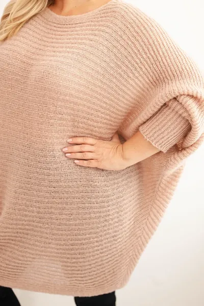 Legínovo Dámsky sveter Plus Size s moherom pončo bordový Farba: Khaki, Veľkosť: UNI