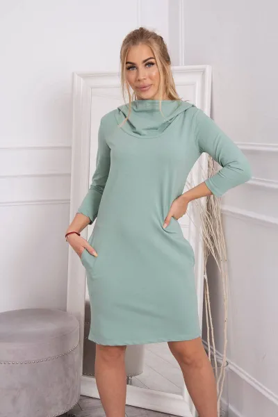 Legínovo Mätová šaty s kapucňou a vreckami Farba: Modrá, Veľkosť: UNI