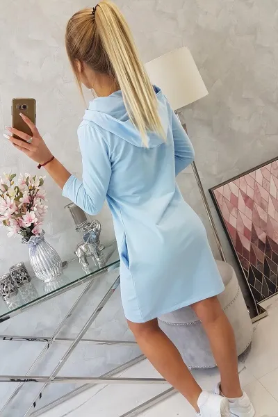 Legínovo Mätová šaty s kapucňou a vreckami Farba: Modrá, Veľkosť: UNI