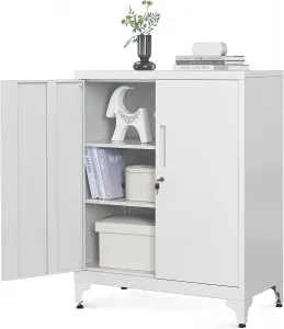 SONGMICS Kovová skrinka so zámkom 80 x 90 x 40 cm, biela