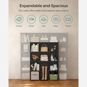 SONGMICS Variabilný plastový regál s 16 boxami 30 x 30 cm čierny