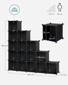 SONGMICS Variabilný plastový regál s 16 boxami 30 x 30 cm čierny