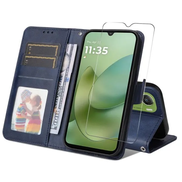 ENKAY PREMIUM SET Peňaženkové puzdro a ochranné sklo Motorola Moto G06 / G06 Power modré