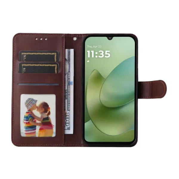 ENKAY PREMIUM SET Peňaženkové puzdro a ochranné sklo Motorola Moto G06 / G06 Power hnedé