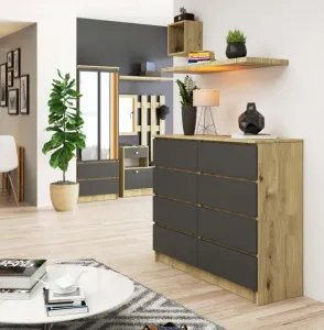 Ak furniture Komoda Kuba 120 cm 8 zásuviek dub artisan/grafitová