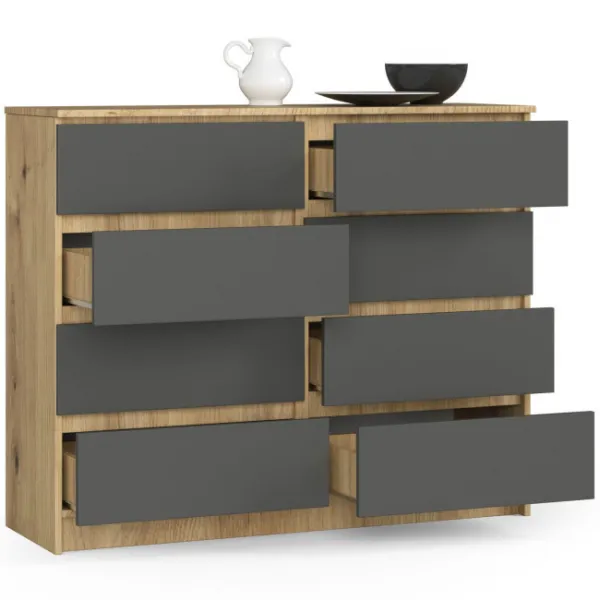 Ak furniture Komoda Kuba 120 cm 8 zásuviek dub artisan/grafitová