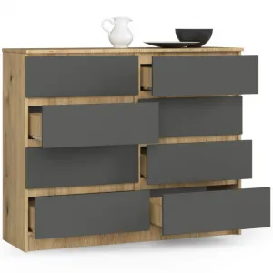 Ak furniture Komoda Kuba 120 cm 8 zásuviek dub artisan/grafitová