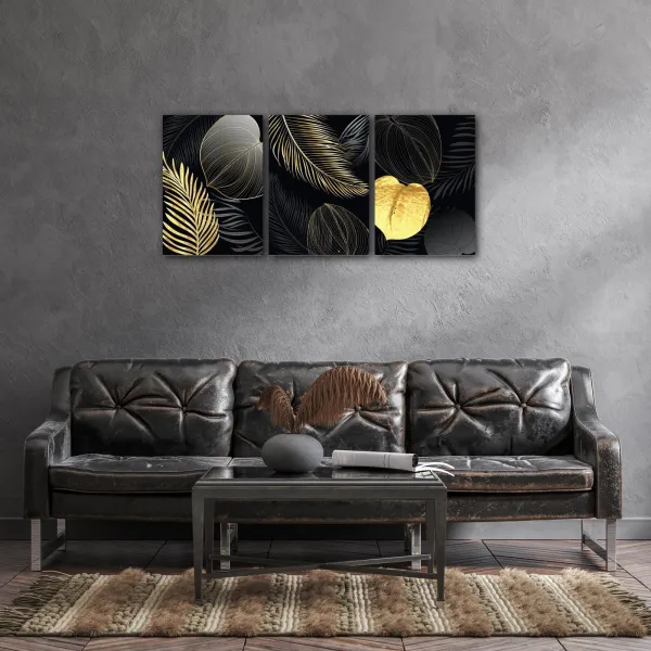 Impresi Obraz Abstraktné kvety čierno zlaté - 150 x 70 cm (3 dielny)