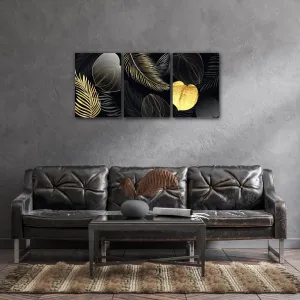 Impresi Obraz Abstraktné kvety čierno zlaté - 150 x 70 cm (3 dielny)