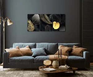 Impresi Obraz Abstraktné kvety čierno zlaté - 150 x 70 cm (3 dielny)