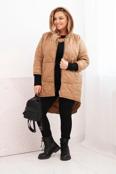 Legínovo Dámska zimná bunda Plus Size prešívaná s kapucňou ťavia Farba: Hnedá, Veľkosť: UNI